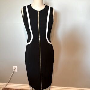 Black white and Gold Calvin Klein Zipper Dress